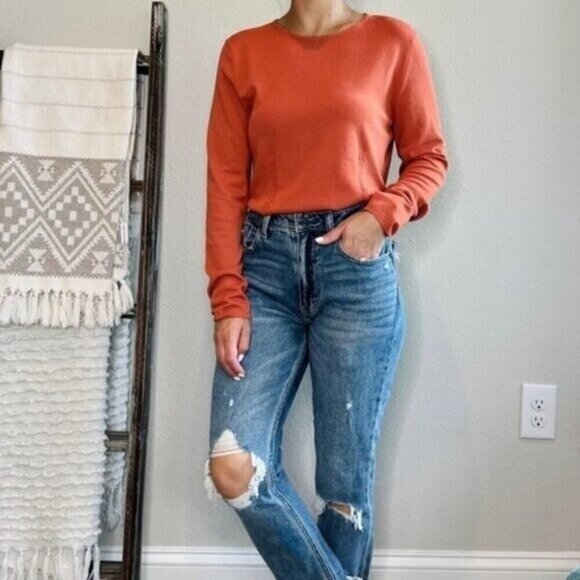 Oscar De La Renta Vintage Pullover Sweater Size Medium Burnt Orange Long Sleeves - Picture 4 of 16